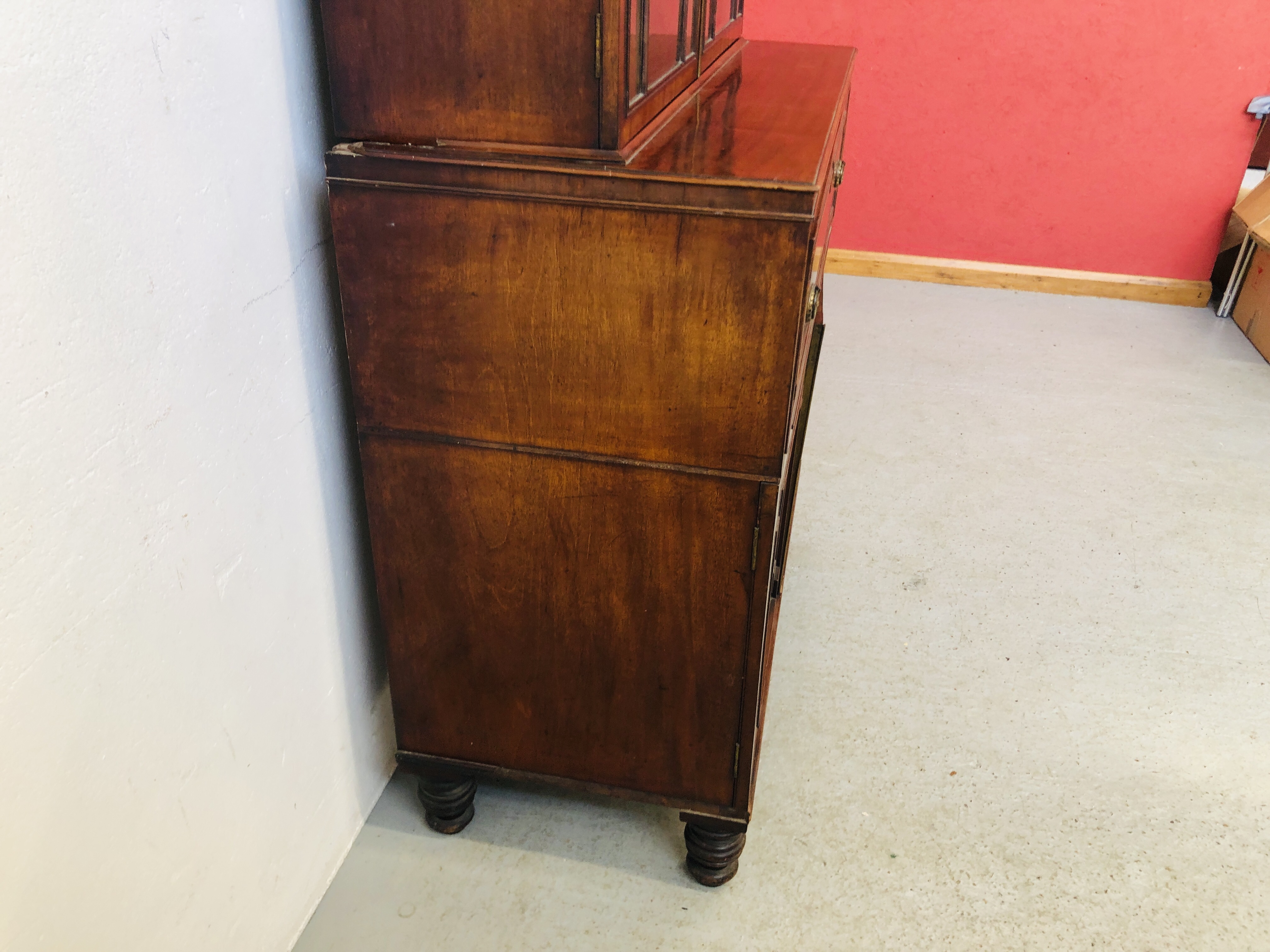 GEORGIAN MAHOGANY SECRETIAIRE BOOK CASE W 107CM, D 53CM, - Image 4 of 15