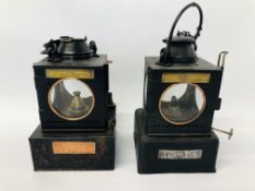 2 X VINTAGE RAILWAY LAMPS "WELCH PATENT" ST OLAVES SB JUNG & ST OLAVES