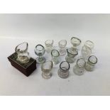 A GROUP OF 13 VINTAGE CLEAR GLASS EYE BATHS ONE HAVING ORIGINAL BOX