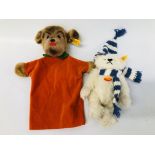 STEIFF BEAR WINTER 18 028205 WITH ORIGINAL LABEL ALONG WITH A STEIFF HAND PUPPET 6464/27