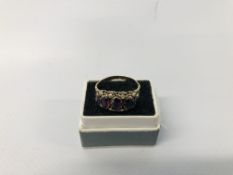 VINTAGE 9CT GOLD 5 STONE GARNET AND SEED PEARL RING 1881