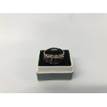 VINTAGE 9CT GOLD 5 STONE GARNET AND SEED PEARL RING 1881