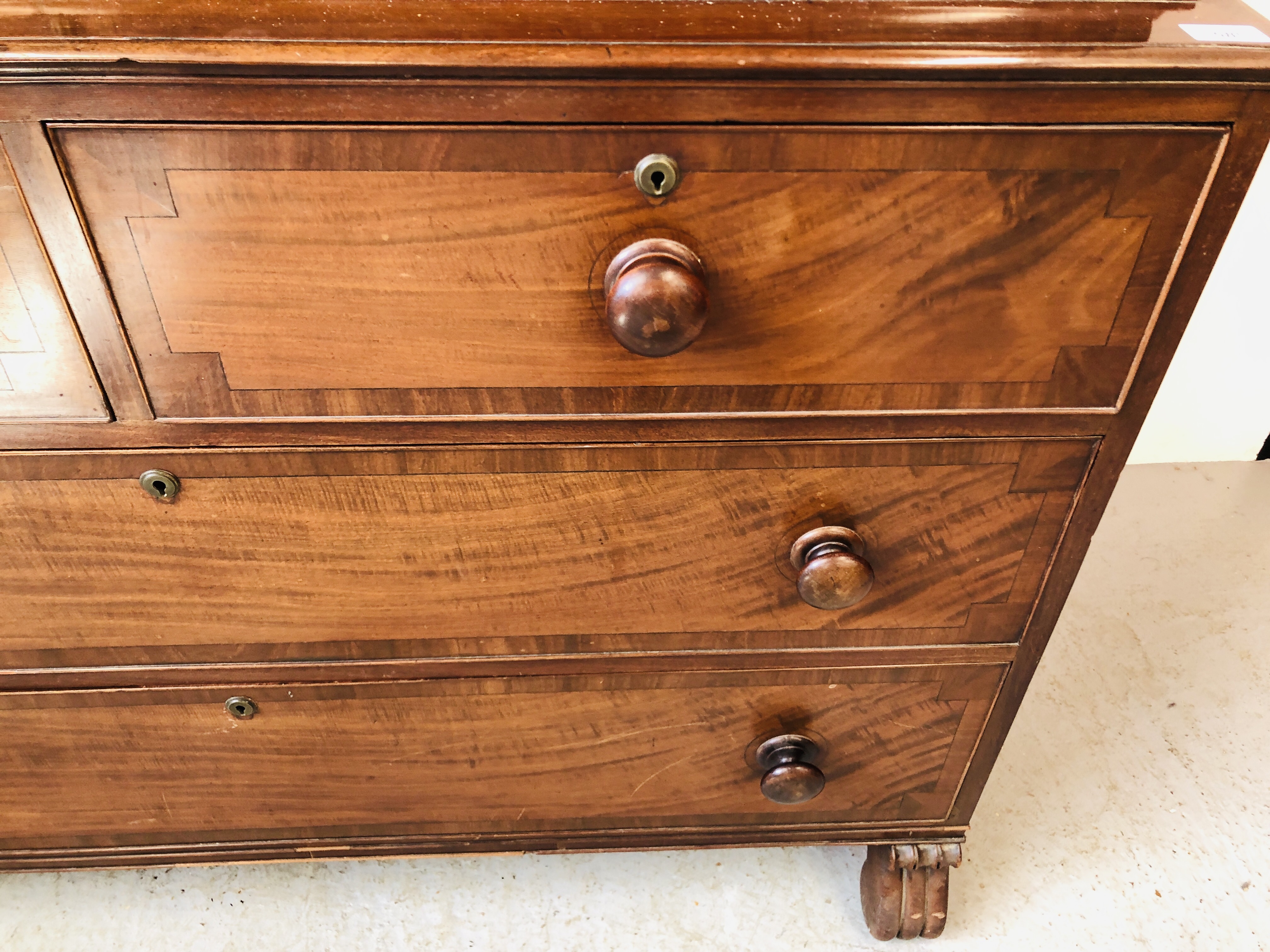 VICTORIAN MAHOGANY LINEN PRESS WITH TURNED HANDLES, BEADED DETAIL TO DOORS W 124CM, D 56CM, - Image 5 of 12