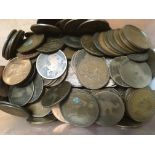 TRAY OF OLD PENNIES AND FEW OTHER COINS, MANY VICTORIAN,