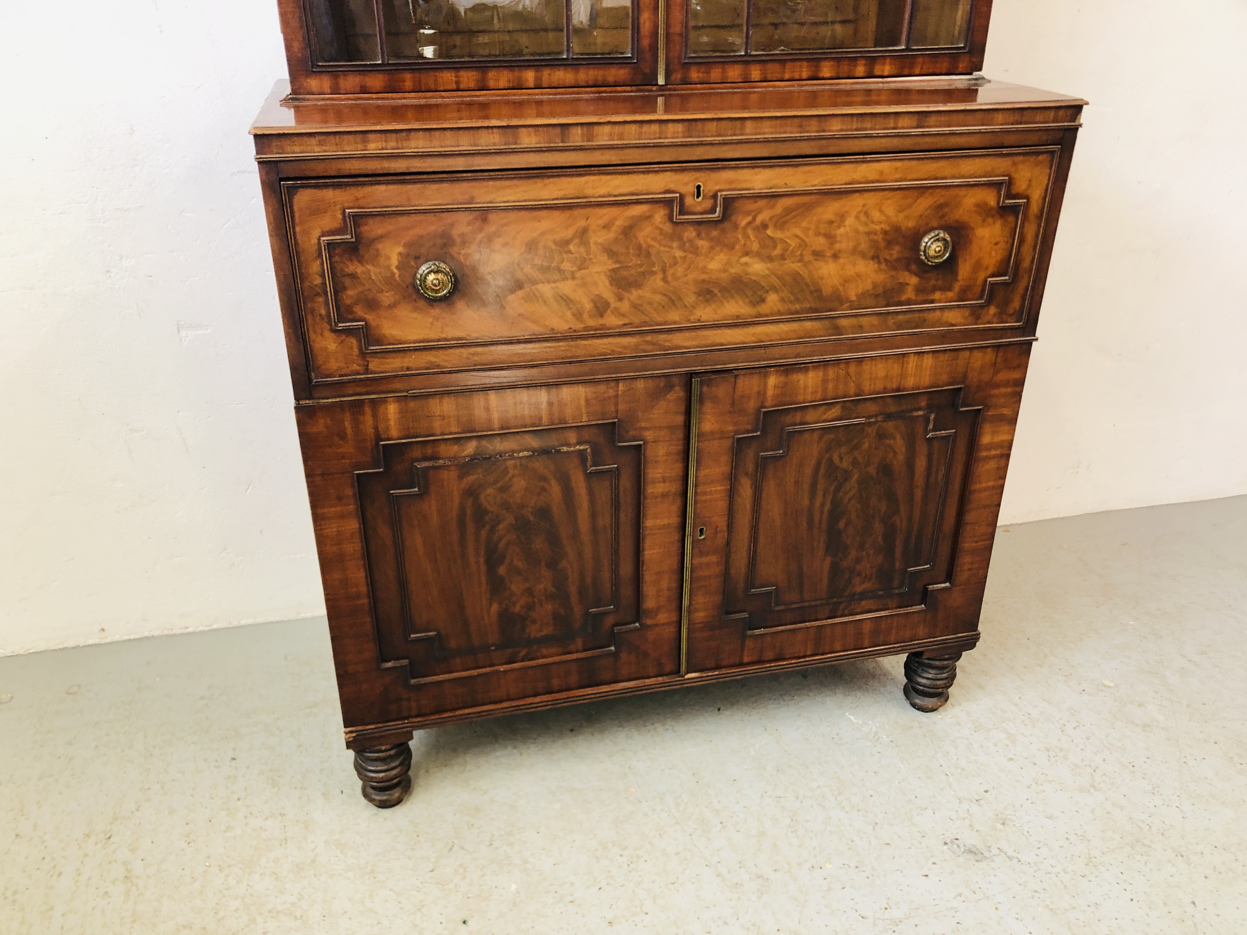 GEORGIAN MAHOGANY SECRETIAIRE BOOK CASE W 107CM, D 53CM, - Image 3 of 15