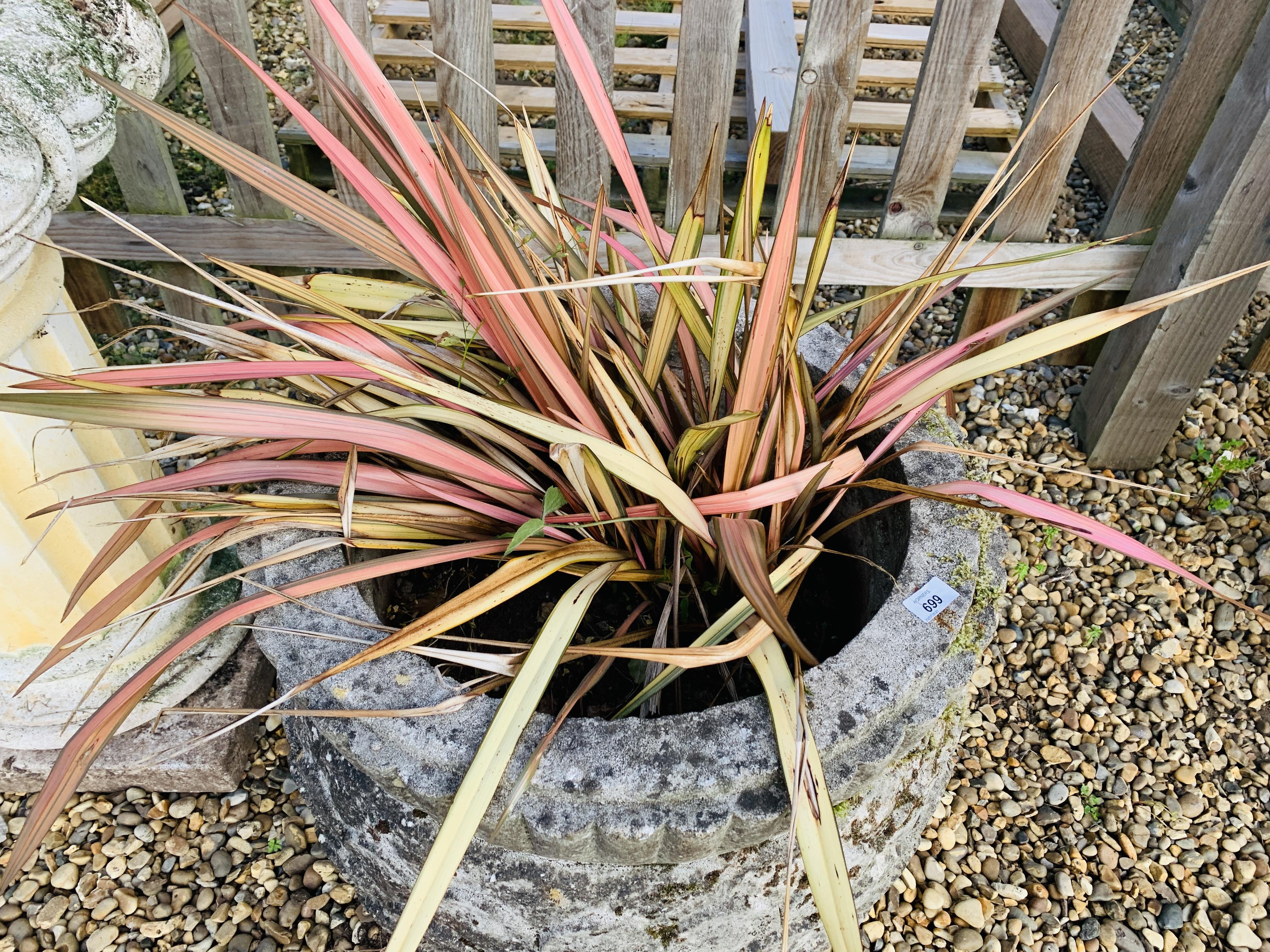 A LARGE STONEWORK GARDEN PLANTER, HEIGHT 53CM, - Image 2 of 3