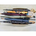 BOX CONTAINING QTY OF COMPACT UMBRELLAS (35) ALONG WITH 9 STANDARD UMBRELLAS TO INCLUDE BARBOUR,