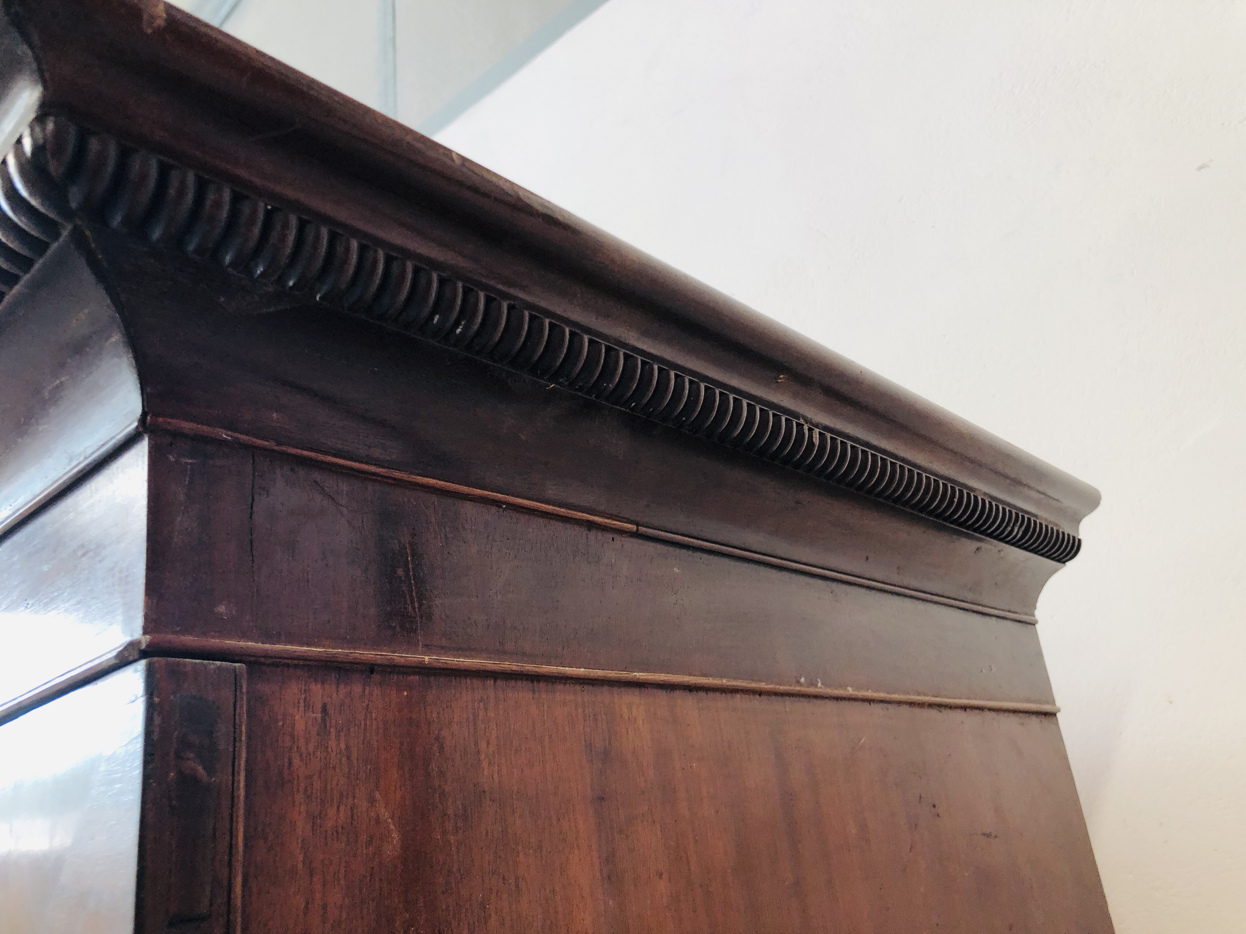 VICTORIAN MAHOGANY LINEN PRESS WITH TURNED HANDLES, BEADED DETAIL TO DOORS W 124CM, D 56CM, - Image 8 of 12