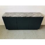 A MODERN THREE DOOR SIDEBOARD WITH MARBLE TOP, UNIT FINISHED IN HIGH GLOSS WIDTH 160CM. DEPTH 40CM.