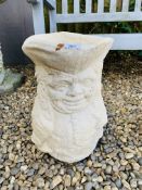 A LARGE STONEWORK GARDEN "TOBY JUG" PLANTER HEIGHT 43CM