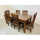 A RUSTIC HARDWOOD DINING SET COMPRISING OF DINING TABLE - W 91CM.
