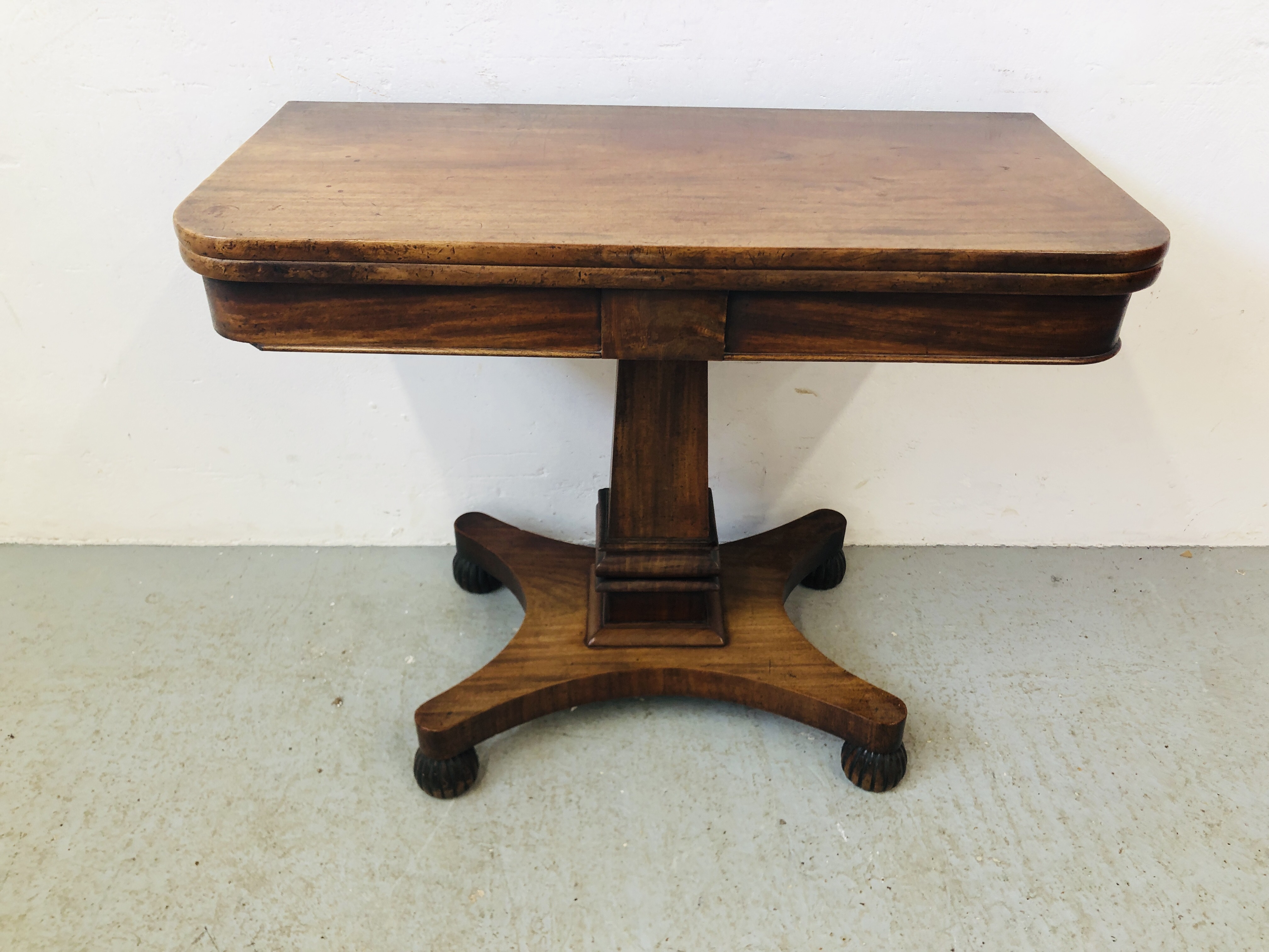 REGENCY MAHOGANY PEDESTAL FOLDING TOP TEA TABLE