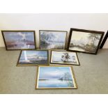 4 X VARIOUS DAVID DANE PRINTS ALONG WITH TWO FRAMED DEER PRINTS "MORNING CALL" AND "HIGHLAND