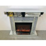 A MODERN DESIGNER MIRRORED GLASS ELECTRIC FIRE SURROUND WITH FLAME EFFECT - SOLD AS SEEN