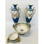 A PAIR OF JAPANESE NORITAKO VASES DECORATED IN SEVRES STYLE A/F,