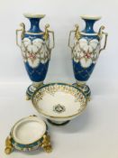 A PAIR OF JAPANESE NORITAKO VASES DECORATED IN SEVRES STYLE A/F,