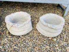 A PAIR OF SACK DESIGN STONEWORK GARDEN PLANTERS HEIGHT 25CM