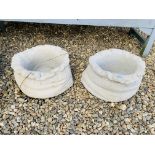 A PAIR OF SACK DESIGN STONEWORK GARDEN PLANTERS HEIGHT 25CM