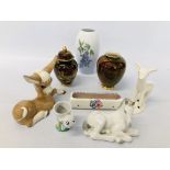 COLLECTION OF CABINET ORNAMENTS TO INCLUDE USSR FOAL, SZELER DONKEY EGG CUP, DANISH VASE,
