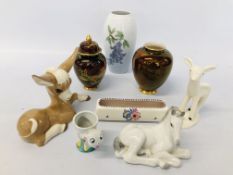 COLLECTION OF CABINET ORNAMENTS TO INCLUDE USSR FOAL, SZELER DONKEY EGG CUP, DANISH VASE,