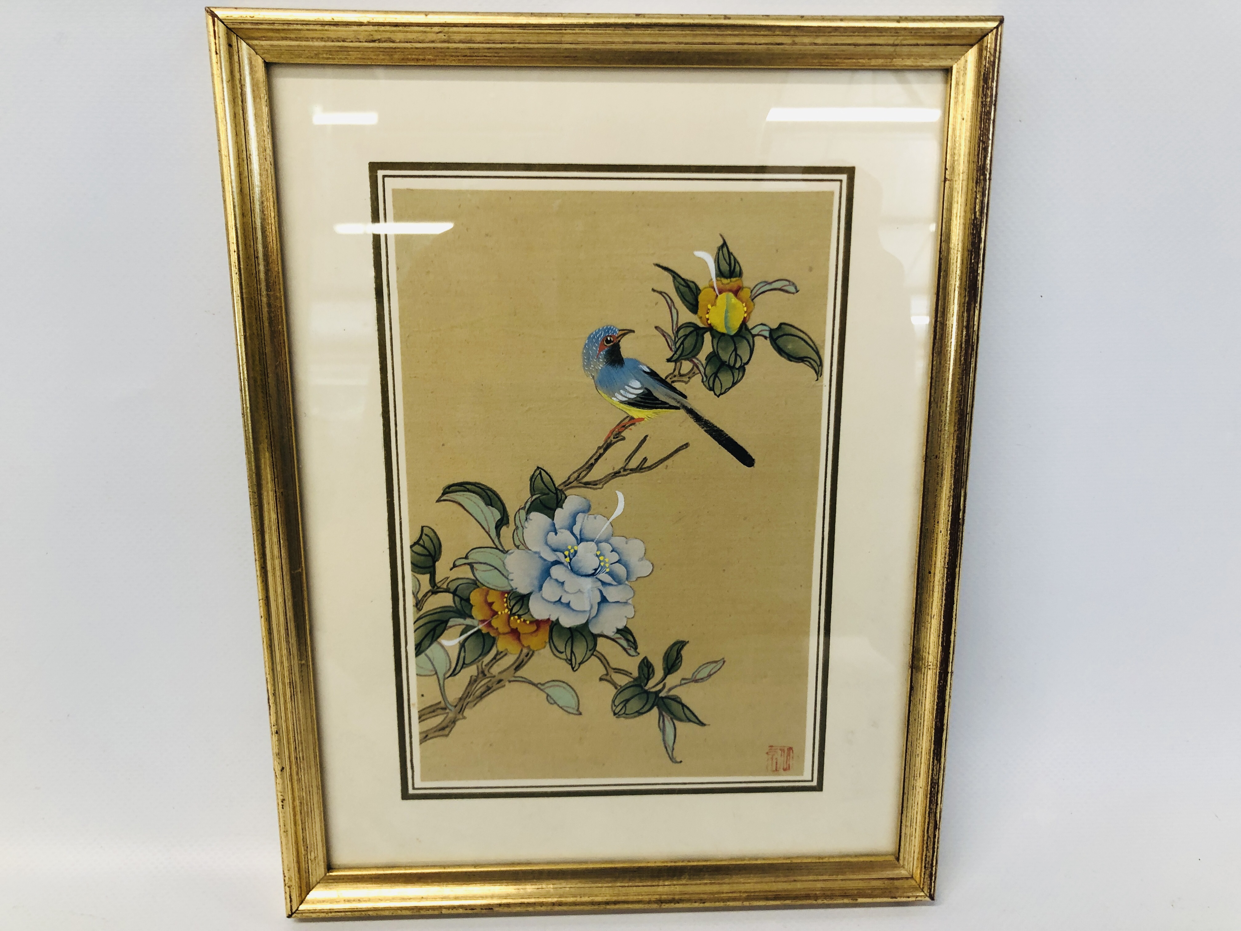 FRAMED INDIAN SCHOOL MUGHAL H 17CM X W 13CM WITH A PAIR OF FRAMED CHINESE HANDPAINTED SILKS "EXOTIC - Image 7 of 9