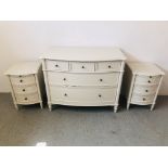 A JOHN LEWIS IVYBRIDGE 3 OVER 2 BOW FRONT CHEST OF DRAWERS ALONG WITH A PAIR OF MATCHING BEDSIDE