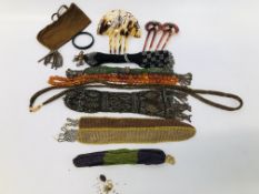 COLLECTION OF VINTAGE MAINLY VICTORIAN BEADED HAIR JEWELLERY AND COMBS ETC