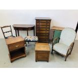 REPRODUCTION 8 DRAWER NARROW CHEST, OAK COMMODE WITH CERAMIC LINER,