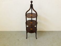 EDWARDIAN MAHOGANY INLAID 3 TIER CAKE STAND "SANDRINGHAM"