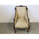 EDWARDIAN MAHOGANY UPHOLSTERED EASY CHAIR