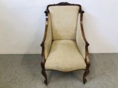 EDWARDIAN MAHOGANY UPHOLSTERED EASY CHAIR