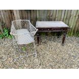 VICTORIAN MAHOGANY LADY'S WRITING DESK ALONG WITH A VINTAGE METAL CHILDS COT (COLLECTORS ITEM ONLY)