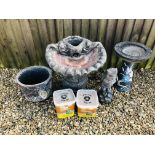 2 x 3KG WILD BIRD FEED, TWO STONEWORK GARDEN BIRD BATHS,