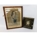 VINTAGE FRAMED PORTRAIT, WATERCOLOUR BEARING INSCRIPTION TO REVERSE H 9 ½ CM,