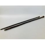 2 X VINTAGE WALKING CANES TO INCLUDE A ORIENTAL DESIGN HARDWOOD CANE AND A HORN TOPPED CANE