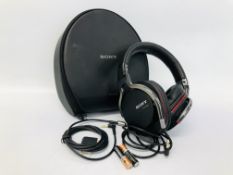 A PAIR OF SONY MDR-IRNC NOISE CANCELLING HEADPHONES IN TRANSIT CASE - SOLD AS SEEN