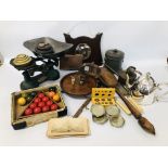 BOX OF ASSORTED COLLECTABLE'S TO INCLUDE VINTAGE WATERING BRASS CAN, SLIDE VIEW,