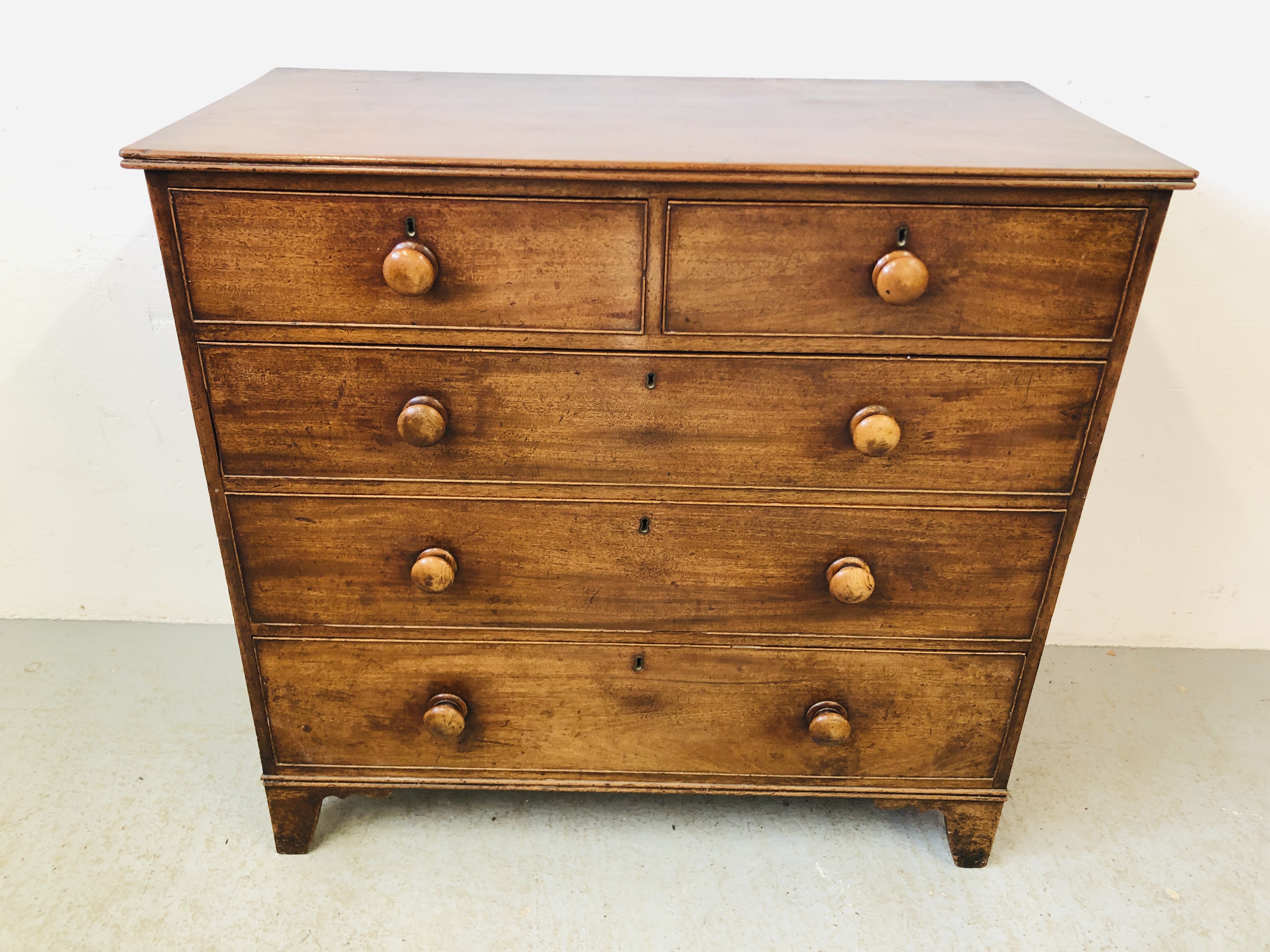 VICTORIAN MAHOGANY 2 OVER 3 DRAWER CHEST W 110CM, D 54CM,