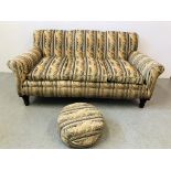 PERIOD SOFA TAPESTRY ROPE TWIST DESIGN ON OAK TURNED FEET W 182CM, D 101CM,