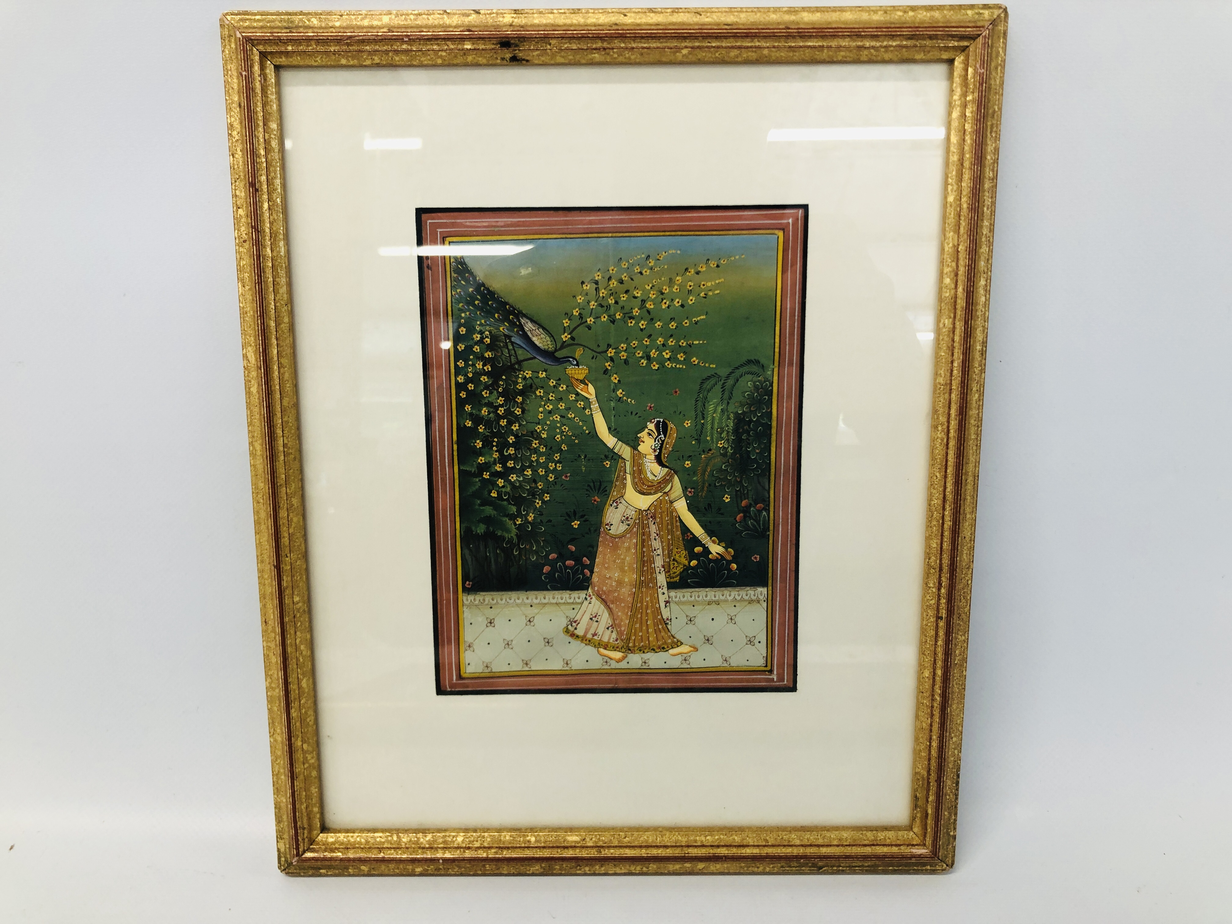 FRAMED INDIAN SCHOOL MUGHAL H 17CM X W 13CM WITH A PAIR OF FRAMED CHINESE HANDPAINTED SILKS "EXOTIC - Image 2 of 9
