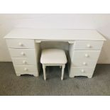 AN 8 DRAWER WHITE FINISH DRESSING TABLE WITH STOOL