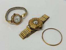 VINTAGE 9CT GOLD CASED POCKET STYLE WRIST WATCH WITH ENAMELED FACE (ON A GOLD PLATED STRAP NOT