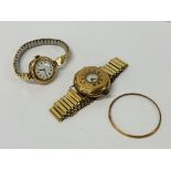 VINTAGE 9CT GOLD CASED POCKET STYLE WRIST WATCH WITH ENAMELED FACE (ON A GOLD PLATED STRAP NOT