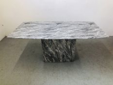 A MODERN DESIGNER MARBLE DINING TABLE ON SINGLE PEDESTAL