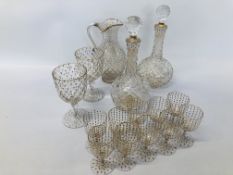 A PAIR OF EDWARDIAN GLOBULAR DECANTERS WITH TWO MATCHING GOBLETS,