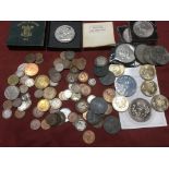 TUB OF MIXED COINS, FEW SILVER, 1986 £2 (5),