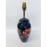 MOORCROFT LAMP BASE DECORATED WITH ANEMONE BEARING INITIALS TO BASE H 26CM - SOLD AS SEEN