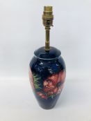 MOORCROFT LAMP BASE DECORATED WITH ANEMONE BEARING INITIALS TO BASE H 26CM - SOLD AS SEEN