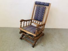 EDWARDIAN BEECH WOOD ROCKING CHAIR WITH TAPESTRY DETAIL