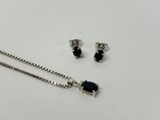 9CT WHITE GOLD SAPPHIRE SET PENDANT NECKLACE WITH MATCHING EARRINGS